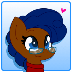 Size: 600x600 | Tagged: safe, artist:sohmasatori, part of a set, oc, oc only, oc:keychi, earth pony, pony, animated, bust, clothes, commission, floating heart, gif, glasses, heart, loop, portrait, sidemouth, smiling, solo, ych result