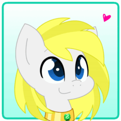 Size: 600x600 | Tagged: safe, artist:sohmasatori, part of a set, oc, oc only, oc:cadent light, earth pony, pony, animated, bust, collar, commission, floating heart, gif, heart, loop, male, portrait, smiling, solo, stallion, ych result
