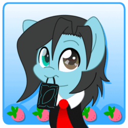 Size: 620x620 | Tagged: safe, artist:sohmasatori, part of a set, oc, oc only, oc:card shuffler, earth pony, pony, animated, blushing, bust, clothes, commission, gif, heterochromia, hmph, loop, male, mouth hold, necktie, portrait, solo, stallion, ych result