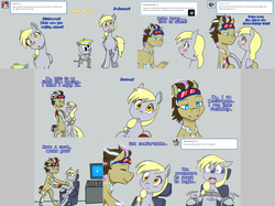 Size: 3006x2254 | Tagged: safe, artist:jitterbugjive, derpy hooves, doctor whooves, time turner, oc, oc:neosurgeon, pony, robot, lovestruck derpy, g4, bipedal, derp-i, high res, this will end in death, this will end in tears, this will end in tears and/or death