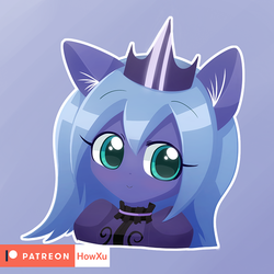 Size: 600x600 | Tagged: safe, artist:howxu, princess luna, anthro, g4, commission, crown, female, jewelry, looking sideways, patreon, patreon logo, regalia, smiling, solo, white outline