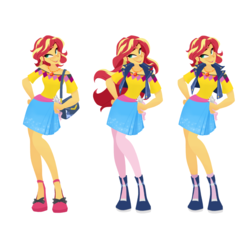 Size: 2835x2835 | Tagged: safe, artist:bcpony, sunset shimmer, human, equestria girls, g4, alternate hairstyle, ankle socks, bag, boots, clothes, female, geode of empathy, hand on hip, high heels, high res, jewelry, magical geodes, necklace, open mouth, pantyhose, shirt, shoes, simple background, skirt, socks, white background