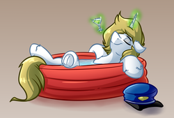 Size: 3700x2500 | Tagged: safe, artist:witchtaunter, oc, oc only, pony, unicorn, alcohol, commission, hat, high res, kiddie pool, male, martini, relaxing, solo, stallion, swimming pool