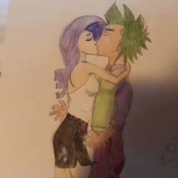 Size: 1080x1080 | Tagged: artist needed, source needed, safe, rarity, spike, human, g4, female, humanized, kiss on the lips, kissing, male, ship:sparity, shipping, straight, traditional art