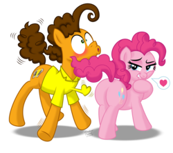 Size: 1920x1705 | Tagged: safe, artist:aleximusprime, cheese sandwich, pinkie pie, earth pony, pony, g4, balloonbutt, blushing, butt, female, heart, male, mare, plot, seduction, ship:cheesepie, shipping, shrunken pupils, simple background, stallion, straight, tail seduce, transparent background