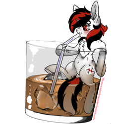 Size: 1563x1563 | Tagged: safe, artist:brainiac, oc, oc only, oc:blackjack, pony, unicorn, fallout equestria, fallout equestria: project horizons, alcohol, chest fluff, commission, cup, cup of pony, dock, fanfic art, female, horn, micro, small horn, solo, straw, whiskey