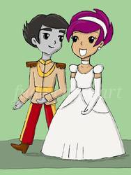 Size: 774x1032 | Tagged: safe, artist:fude-chan-art, rumble, scootaloo, equestria girls, g4, alternate hairstyle, cinderella, clothes, dress, equestria girls-ified, female, male, ship:rumbloo, shipping, smiling, straight, tomboy taming, wedding dress