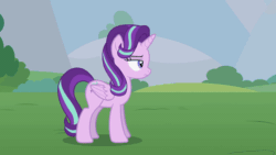 Size: 800x450 | Tagged: safe, artist:forgalorga, starlight glimmer, alicorn, pony, artifacts of equestria, g4, alicornified, animated, fan animation, female, flying, gif, magic, magic glow, magical artifact, now you're thinking with portals, portal, race swap, starlicorn, wings