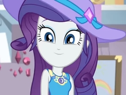 Size: 960x720 | Tagged: safe, screencap, rarity, camping must-haves, equestria girls, g4, my little pony equestria girls: better together, bronybait, cropped, cute, geode of shielding, hat, looking at you, magical geodes, rarara, raribetes, rarity peplum dress, smiling, smiling at you