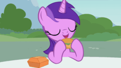 Size: 800x450 | Tagged: safe, artist:forgalorga, amethyst star, sparkler, starlight glimmer, alicorn, pony, unicorn, artifacts of equestria, g4, alicornified, animated, bitchlight glimmer, blushing, box, burger, chili pepper, crying, eating, evil, fan animation, female, food, gif, hay burger, looking at someone, looking at something, magic, nose wrinkle, pepper, race swap, spicy, starlicorn, sweat, table, telekinesis, this will end in heartburn, time stop, you monster