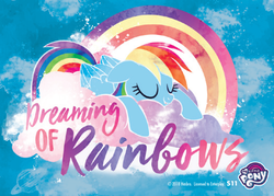 Size: 2079x1489 | Tagged: safe, rainbow dash, pony, g4, cloud, enterplay, female, merchandise, my little pony logo, rainbow, sleeping, solo, text
