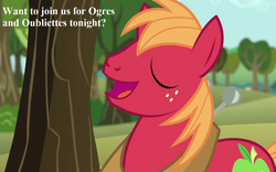 Size: 1152x720 | Tagged: safe, edit, edited screencap, editor:korora, screencap, big macintosh, earth pony, pony, g4, no second prances, apple tree, bronybait, cropped, cute, dungeons and dragons, horse collar, macabetes, male, ogres and oubliettes, speech, stallion, tree