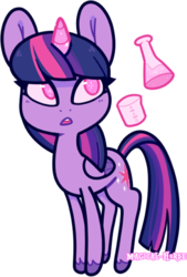 Size: 337x500 | Tagged: safe, artist:magical-horse, twilight sparkle, alicorn, pony, g4, beaker, female, flask, magic, mare, no pupils, open mouth, science, simple background, solo, telekinesis, transparent background, twilight sparkle (alicorn), two toned wings, unshorn fetlocks, wings