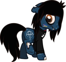 Size: 802x761 | Tagged: safe, artist:lightningbolt, derpibooru exclusive, pony, undead, zombie, zombie pony, g4, .svg available, bags under eyes, blood, bloodshot eyes, bone, bring me the horizon, butt, clothes, colored blushing, colored pupils, colored sclera, embarrassed, fangs, floppy ears, hair over one eye, long sleeves, looking back, male, oliver sykes, plot, ponified, rainbow blood, raised leg, scar, shirt, show accurate, shy, simple background, solo, stallion, stitches, svg, tattoo, torn ear, transparent background, underhoof, vector
