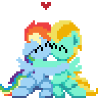 Size: 192x192 | Tagged: safe, alternate version, artist:bitassembly, part of a set, lightning dust, rainbow dash, pegasus, pony, g4, animated, cute, duo, female, gif, heart, hug, kissing, lesbian, mare, pixel art, ship:rainbowdust, shipping, simple background, sprite, transparent background, ych result
