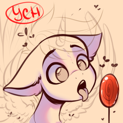 Size: 1198x1200 | Tagged: safe, artist:falafeljake, pony, candy, commission, floppy ears, food, lollipop, sketch, solo, tongue out, wip, ych sketch, your character here