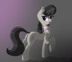 Size: 2000x1738 | Tagged: safe, artist:sealedseal, octavia melody, earth pony, pony, g4, butt, female, glowing, gradient background, looking back, mare, plot, raised hoof, signature, solo