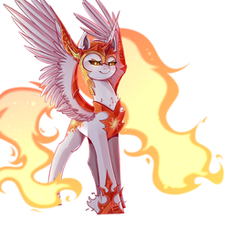 Size: 1400x1400 | Tagged: safe, artist:wolfythewolf555, daybreaker, alicorn, pony, g4, armor, female, glowing eyes, mane of fire, mare, simple background, solo, white background