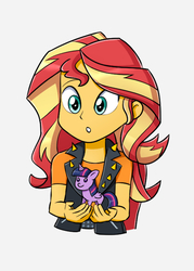 Size: 1000x1400 | Tagged: safe, artist:mew-me, sunset shimmer, twilight sparkle, alicorn, pony, equestria girls, g4, female, prize, simple background, solo, toy, twilight sparkle (alicorn), white background