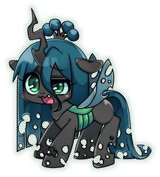 Size: 704x774 | Tagged: safe, artist:katuhira_rinmi, queen chrysalis, changeling, changeling queen, g4, chibi, cute, cute little fangs, cutealis, fangs, female, open mouth, simple background, solo, white background