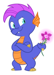 Size: 426x592 | Tagged: safe, artist:queencold, master kenbroath gilspotten heathspike, dragon, g3, g4, commission, crossed arms, flower, g3 to g4, generation leap, male, prehensile tail, simple background, solo, tail hold, transparent background