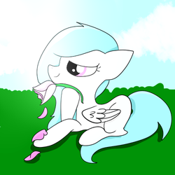Size: 500x500 | Tagged: safe, artist:wisheslotus, oc, oc only, oc:wishes, pegasus, pony, cloud, female, flower, mare, pegasus oc, petals, prone, rose, solo, wings
