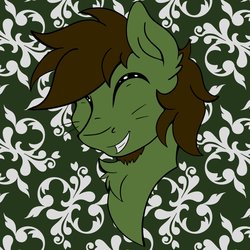 Size: 2048x2048 | Tagged: safe, artist:theartistsora, oc, oc only, oc:green ganache, earth pony, pony, bust, chest fluff, eyes closed, high res, male, smiling, solo, stallion