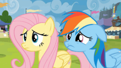 Size: 800x450 | Tagged: safe, screencap, bon bon, cherry berry, discord, doctor whooves, fluttershy, lucky clover, rainbow dash, sweetie drops, time turner, earth pony, pegasus, pony, g4, trade ya!, animated, discord lamp, faint, female, gif, male, mare, perfect loop, rainbow waterfall, sad, saddle bag, stallion