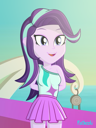 Size: 1500x2000 | Tagged: safe, artist:fathzoli, starlight glimmer, equestria girls, equestria girls specials, g4, my little pony equestria girls: better together, my little pony equestria girls: spring breakdown, alternate clothes, arm behind back, cruise ship, cute, female, glimmerbetes, hands behind back, luxe deluxe, ocean, ship, smiling, solo, watermark, yacht