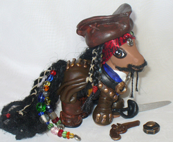 Size: 566x464 | Tagged: safe, pony, g3, customized toy, gun, handgun, irl, jack sparrow, photo, pirates of the caribbean, ponified, revolver, sword, toy, weapon