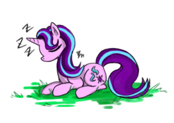 Size: 1280x905 | Tagged: safe, artist:blutmie89, starlight glimmer, pony, unicorn, g4, eyes closed, female, grass, mare, prone, sleeping, solo