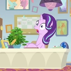 Size: 418x418 | Tagged: safe, screencap, phyllis, starlight glimmer, pony, unicorn, a horse shoe-in, g4, cropped, female, mare, shocked, solo, starlight's office