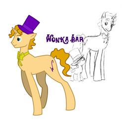 Size: 1175x1194 | Tagged: safe, artist:the-mad-pumpkin, pipsqueak, oc, oc:wonka bar, pony, unicorn, g4, hilarious in hindsight, ponified, roald dahl, willy wonka, willy wonka and the chocolate factory