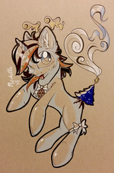 Size: 1979x3007 | Tagged: safe, artist:mychelle, oc, oc only, oc:seaside woods, original species, scented pony, female, one eye closed, solo, tongue out, traditional art, wink
