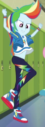 Size: 256x718 | Tagged: safe, edit, edited screencap, screencap, rainbow dash, do it for the ponygram!, equestria girls, g4, my little pony equestria girls: better together, cropped, geode of super speed, magical geodes, offscreen character, reality ensues, solo focus