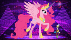 Size: 3840x2160 | Tagged: safe, artist:andoanimalia, artist:askometa, artist:estories, artist:laszlvfx, edit, idw, discord, pinkie pie, alicorn, pony, g4, the ending of the end, spoiler:comic, spoiler:comic57, alicornified, bell, chaos pinkie, concave belly, giant pony, grogar's bell, high res, macro, pinkiecorn, princess of chaos, race swap, size difference, slender, tall, thin, wallpaper, wallpaper edit, xk-class end-of-the-world scenario