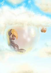 Size: 753x1062 | Tagged: safe, artist:sa-loony, derpy hooves, pony, g4, cloud, female, food, muffin, solo