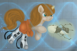 Size: 3062x2028 | Tagged: safe, artist:sa-loony, pony, chell, high res, ponified, portal, portal (valve), portal gun, solo