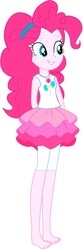 Size: 284x860 | Tagged: safe, artist:marcorulezzz, edit, editor:thomasfan45, vector edit, pinkie pie, equestria girls, g4, my little pony equestria girls: better together, bare arms, barefoot, clothes, cute, cutie mark on clothes, diapinkes, feet, female, geode of sugar bombs, hairband, hands behind back, leggings, magical geodes, miniskirt, rah rah skirt, shortened leggings, simple background, skirt, smiling, solo, tank top, vector, white background