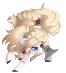 Size: 1450x1600 | Tagged: safe, artist:shady-bush, oc, oc only, oc:freya, earth pony, pony, axe, female, mare, mouth hold, simple background, solo, transparent background, weapon