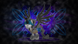 Size: 3840x2160 | Tagged: safe, artist:fruft, artist:laszlvfx, edit, pony of shadows, stygian, pony, unicorn, g4, shadow play, blank eyes, corrupted, evil, glowing eyes, high res, male, possessed, solo, wallpaper, wallpaper edit