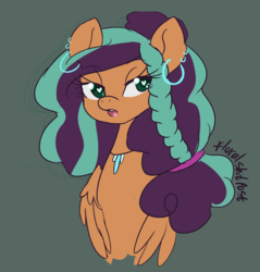 Size: 2944x3084 | Tagged: safe, artist:floralshitpost, oc, oc only, pegasus, pony, braid, bust, female, heart eyes, high res, jewelry, mare, milf, open mouth, pegasus oc, simple background, solo, wingding eyes