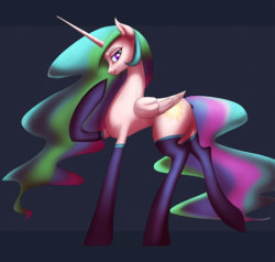 Size: 4500x4289 | Tagged: safe, artist:deqelit, princess celestia, alicorn, pony, g4, absurd resolution, clothes, female, mare, profile, solo, stockings, thigh highs