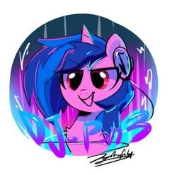 Size: 647x640 | Tagged: safe, artist:oofycolorful, dj pon-3, vinyl scratch, pony, unicorn, g4, bust, chest fluff, female, headphones, mare, portrait, signature, smiling, solo
