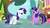 Size: 1280x720 | Tagged: safe, screencap, rarity, twilight sparkle, pony, unicorn, g4, the ticket master, duo, female, mare, open mouth, ponyville, raised hoof, unicorn twilight