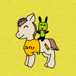 Size: 480x480 | Tagged: safe, earth pony, pony, disguised robot, gir, invader zim, jeffy, male, ponified, riding, supermariologan