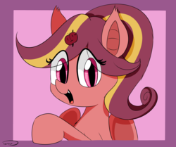 Size: 1280x1070 | Tagged: safe, artist:taurson, oc, oc only, oc:minutiae, bat pony, pony, bat pony oc, eye clipping through hair, female, hairpin, looking at you, mare, open mouth, solo