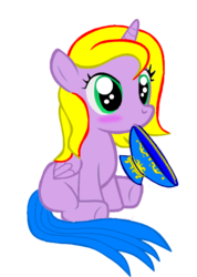 Size: 812x1142 | Tagged: safe, artist:avchonline, oc, oc only, oc:princess lucyan, alicorn, pony, alicorn oc, blushing, bowl, female, filly, mouth hold, simple background, sitting, solo, transparent background