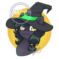 Size: 950x950 | Tagged: safe, artist:helithusvy, oc, oc only, oc:mir, pegasus, pony, bust, commission, female, hat, pegasus oc, portrait, witch, witch hat, ych example, ych result