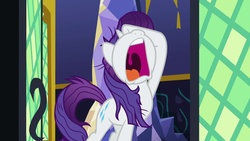 Size: 1920x1080 | Tagged: safe, screencap, rarity, pony, unicorn, dragon dropped, g4, season 9, drama queen, facehoof, female, mare, marshmelodrama, mawshot, messy hair, messy mane, nose in the air, open mouth, rarity being rarity, solo, twilight's castle, uvula, volumetric mouth